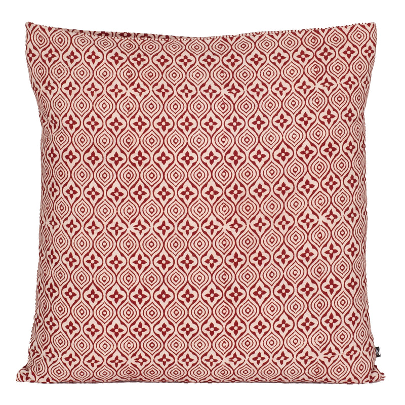Geometric Pattern with Paisley Border Bagh Hand Block Print Cotton Cushion Cover - Red Black