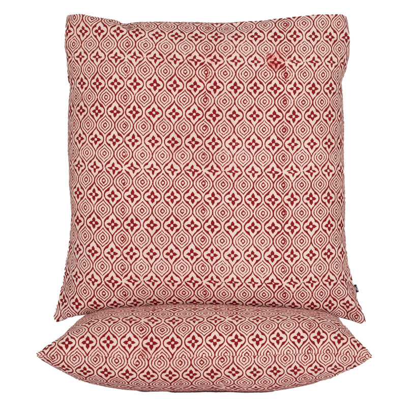 Flower Tile Bagh Hand Block Print Cotton Cushion Cover - Red White