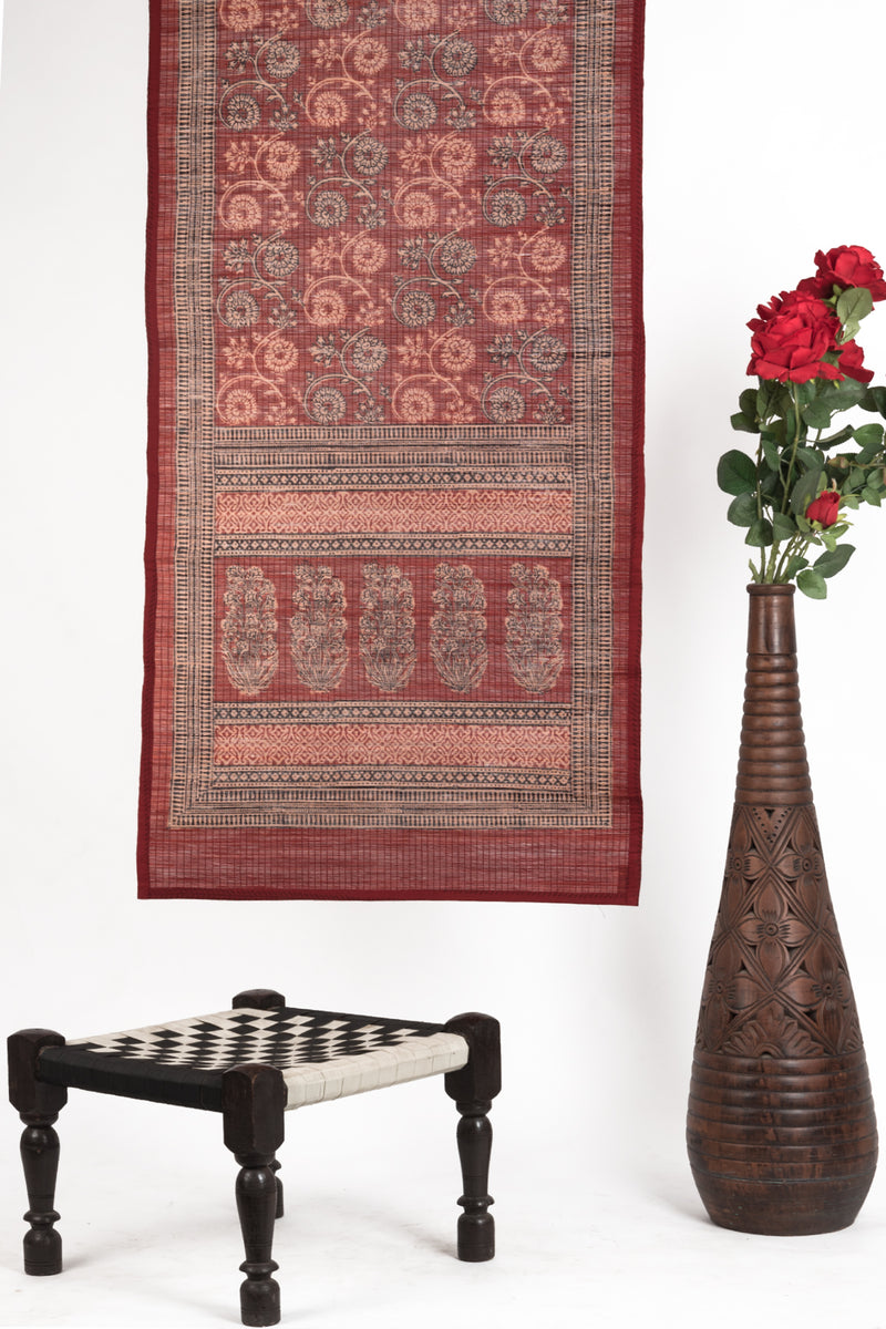 Floral Vine Bagh Hand Block Print Bamboo Wall Hanging - Red