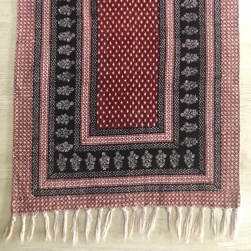 Dots & Floral Hand-block Print Rug - Red Black