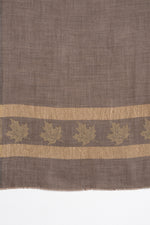 Gold Maple Leaf Border Cashmere Wool Scarf -  Beige