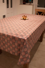 All Over Checks Mix Hand-block Print Table Cloth - White Red