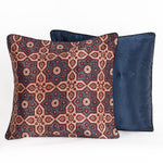 Ajrakh Hand-block Print Star Flower Cushion Cover - Blue Off-White