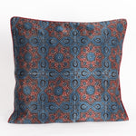 Star Flower Hand Block Print Mashru Silk Cushion Cover - Red Blue