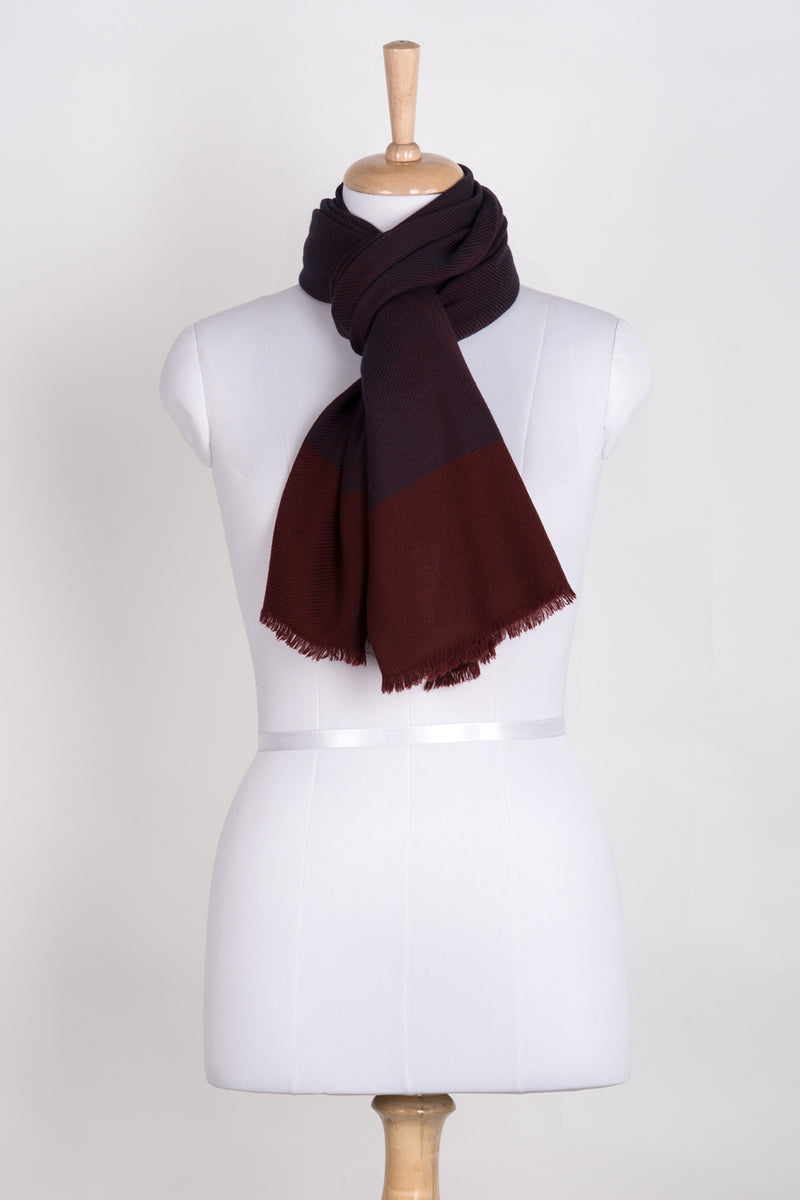 Twill Weave Two Tone Merino Wool Scarf - Violet Deep Red