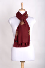 Gold Maple Leaf Cashmere Wool Scarf - Crimson