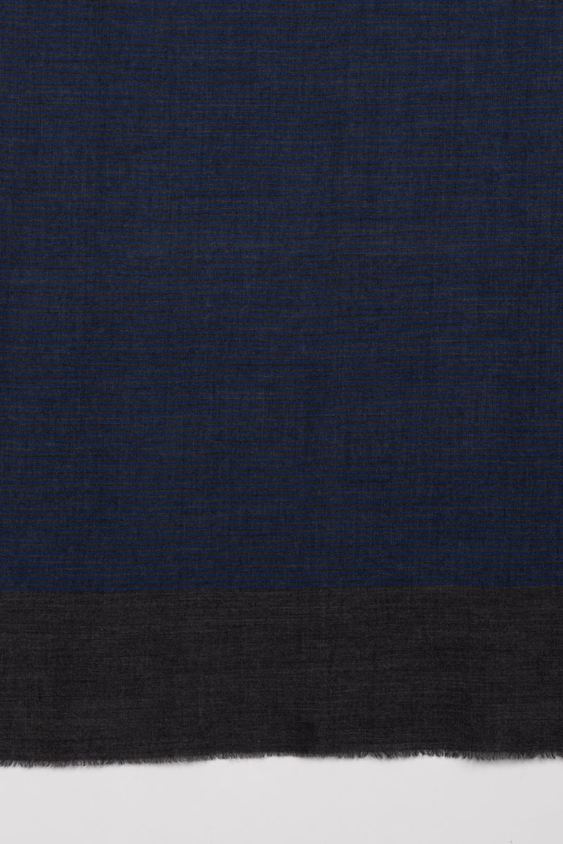 Pinstripes with Border Merino Wool Scarf - Blue Grey