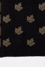 Gold Maple Leaf Cashmere Wool Scarf - Black